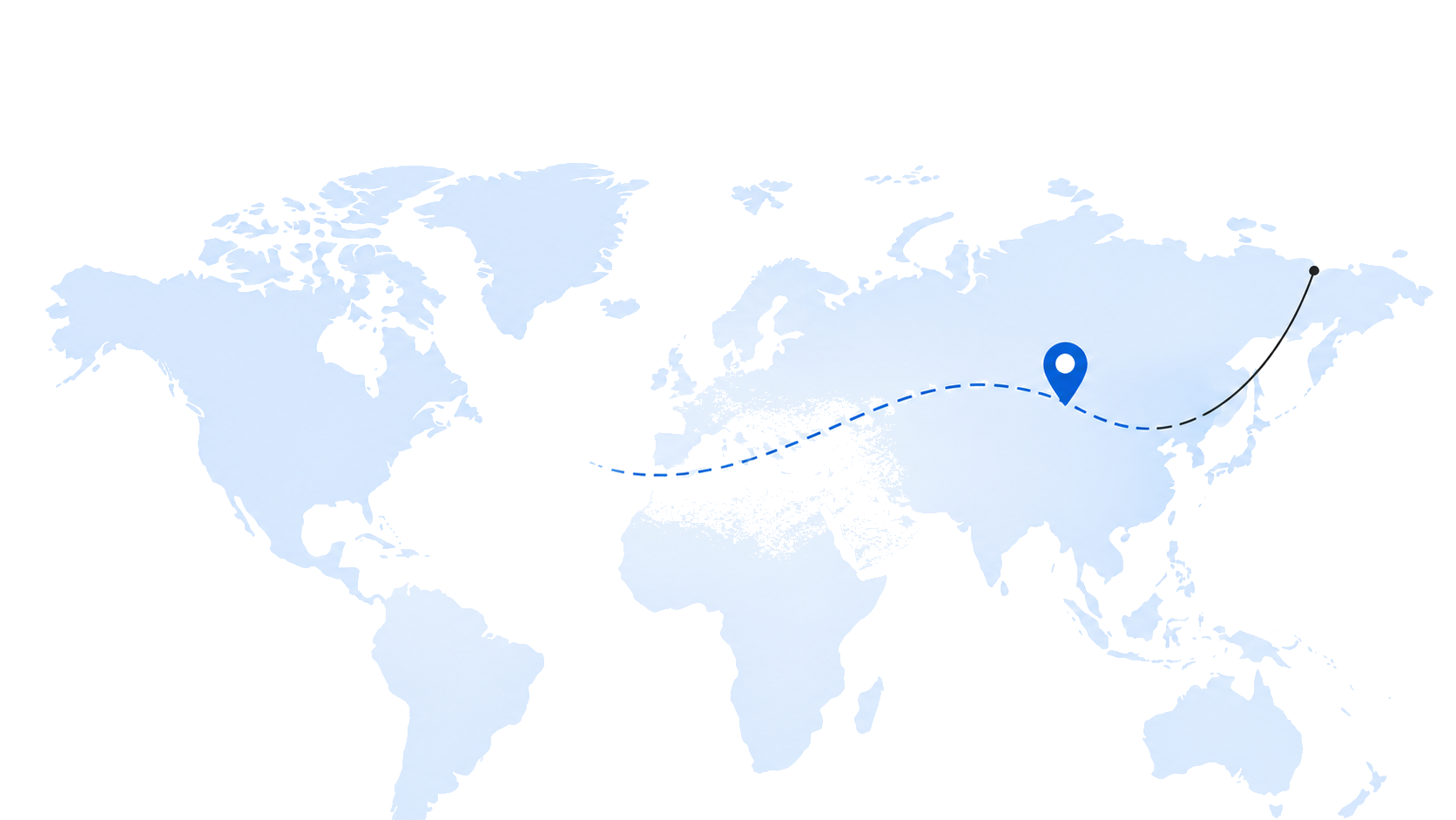 World map showing PCT route to China